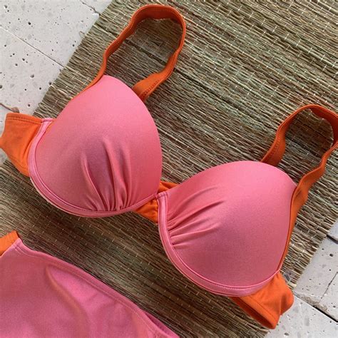 Biquíni Meia Taça Hot Pants Pink e Laranja Dondoca Moda Feminina