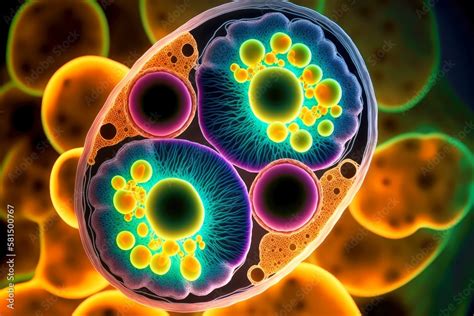 Microbiological Process Of Cell Division Magnified By Microscope