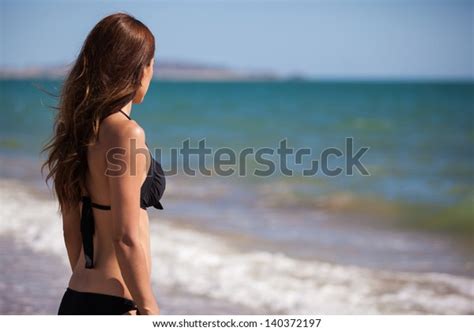 Sexy Brunette Bikini Looking Ocean On Stock Photo 140372197 Shutterstock