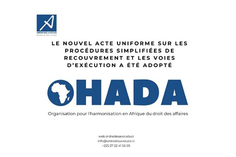 OHADA Nouvel Acte Uniforme Portant Organisation Des Barreau De