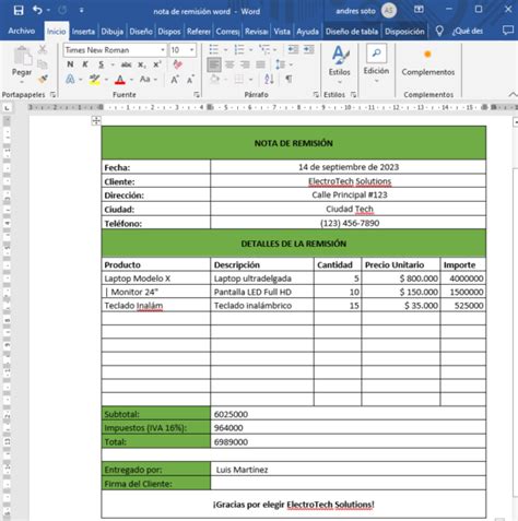 Nota de Remisión Ejemplos Word Excel y PDF