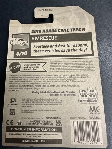 Hot Wheels Honda Civic Type R Hw Rescue Etsy