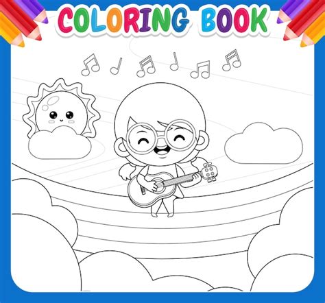 Livro De Colorir Para Crian As Cartoon Feliz Linda Garota Tocando