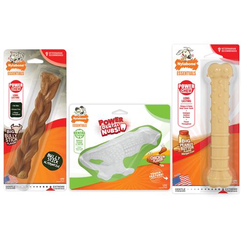 Nylabone Power Chew Dog Dental Chew Toy Bundle Bullytick, Chicken