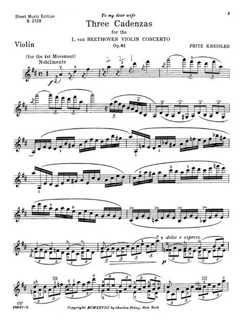 (Kreisler) Cadenzas To Beethoven Violin Concerto | PDF