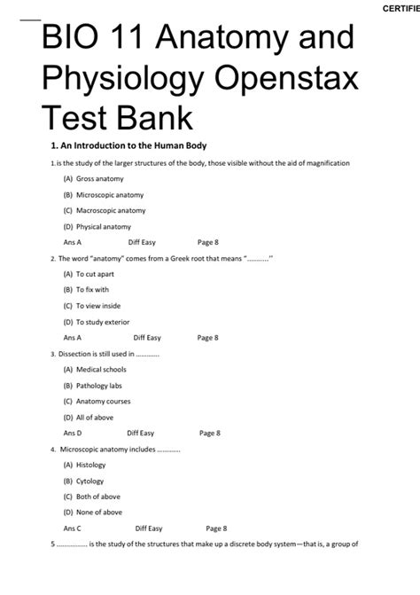 Bio Anatomy And Physiology Openstax Test Bank With Complete