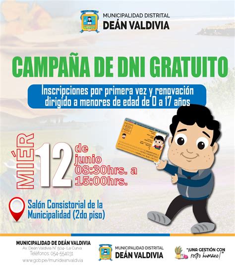 Gran Campaña De Dni Gratuito Campañas Municipalidad Distrital De Dean Valdivia Plataforma