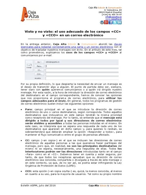 Uso Adecuado De Los Campos Cc Y Cco En El Correo Electrónico Pdf Correo Electrónico