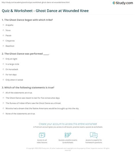 Quiz & Worksheet - Ghost Dance at Wounded Knee | Study.com