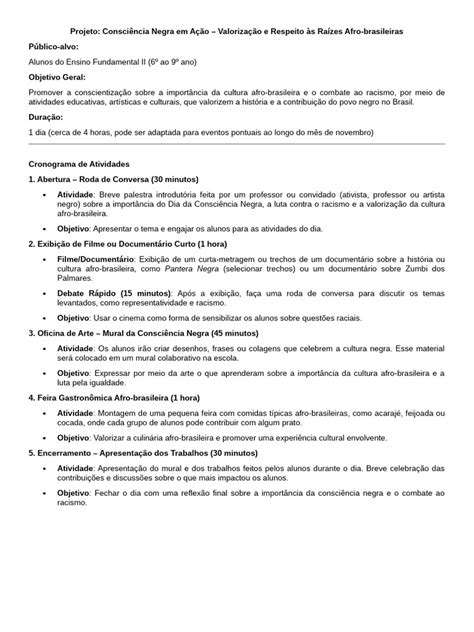 Projeto Consciência Negra 6o Ao 9o Ano Pdf - Projeto Consciência Negra em Ação | PDF | Ciências Sociais