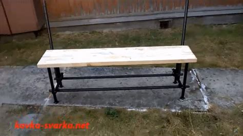 Скамейка сварная из круглых труб, металлических пластин и заглушек ...