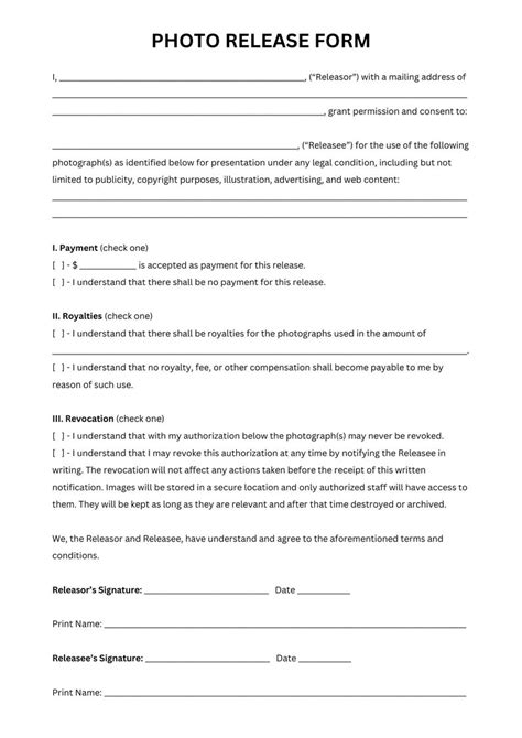 Photo Release Form Photo Release Form Template Etsy