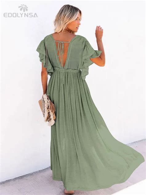 Sexy Bikini Cover Ups Long White Tunic Casual Summer Beach Dress Elegant Women Clothing Beach