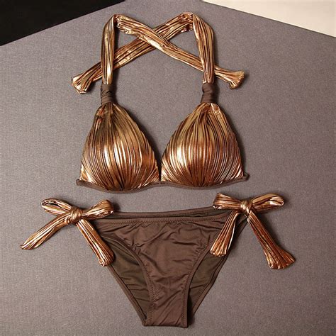 Swimwear Swimsuit Manufacturer Women Custom Halter Golden Bikini China Bikini And