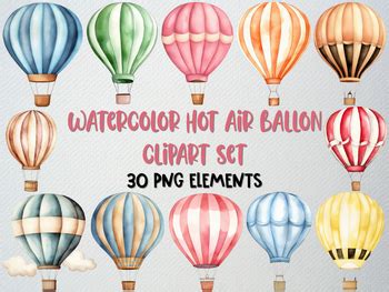 Watercolor Hot Air Balloon Clipart Set Balloon Nursery PNG By CropUp Creative