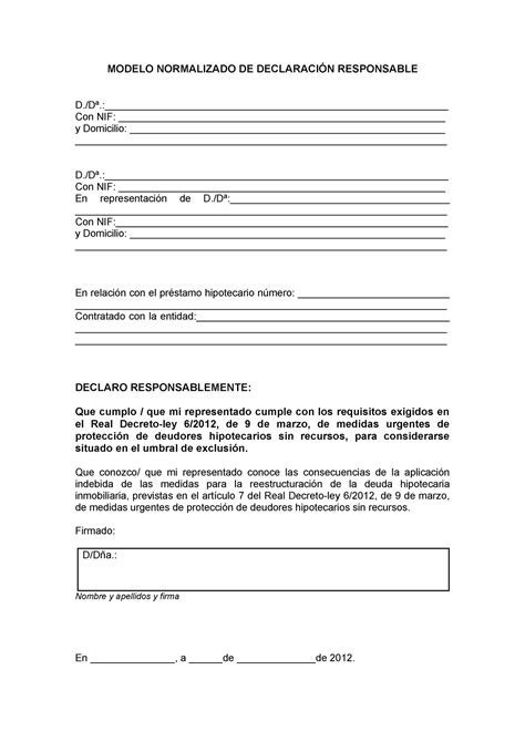 Modelo declaracion responsable - MODELO NORMALIZADO DE DECLARACIÓN