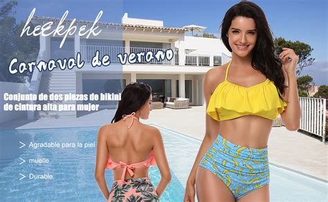 Heekpek Bikini Mujer Con Volantes Halter Top Relleno Cintura Alta Biquini Tallas Grandes Amazon