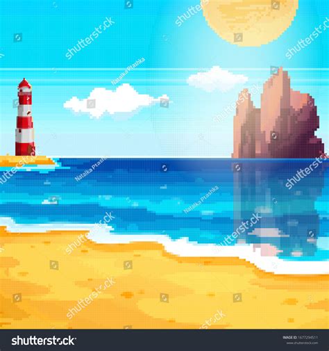 Pixel Background Summer Vacationsummer Beach Game Stock Vector Royalty