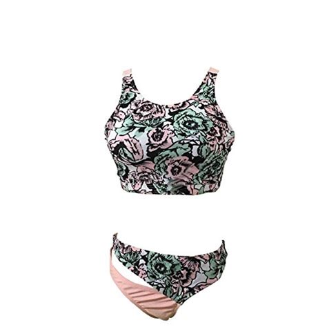 ᐅ FeelinGirl Retro Damen Bandeau Bikini High Waist Push Up Set Druck S Orange