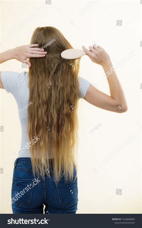 Blonde Woman Brush Combing Her Very Stock Photo Shutterstock