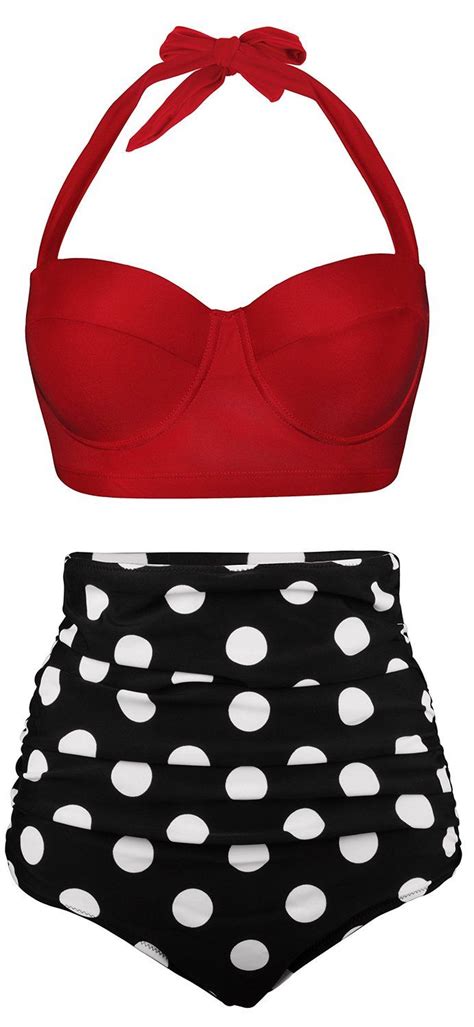 Angerella Women Vintage Polka Dot High Waisted Bathing Suits Bikini Set