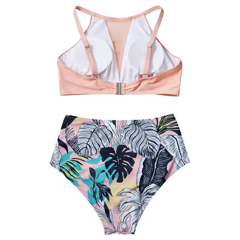 Bikini A La Cintura Color Palo Rosa Floreado Sol And Beach