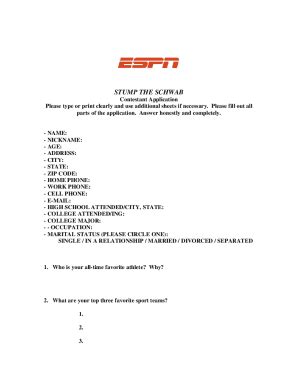 Fillable Online STUMP THE SCHWAB ESPN Fax Email Print PdfFiller