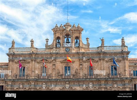 Europe Spain Salamanca Town Hall Bell Tower In Plaza Mayor Stock