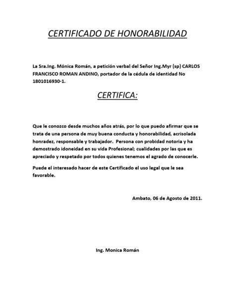 Formato De Un Certificado De Honorabilidad Mobile Leg Porn Sex Picture