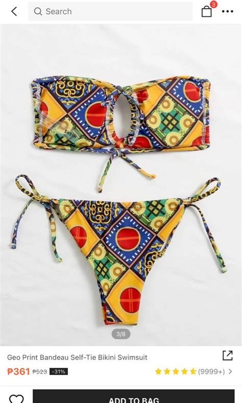 Geo Print Bandeau Tie Bikini Women S Fashion Swimwear Bikinis Swimsuits On Carousell