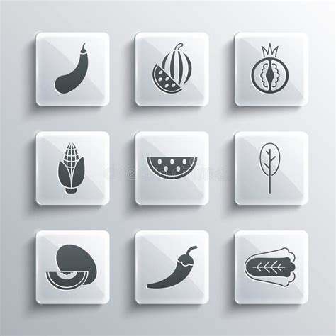 Set Hot Chili Pepper Pod Cabbage Spinach Watermelon Melon Fruit Corn Eggplant And Tomato