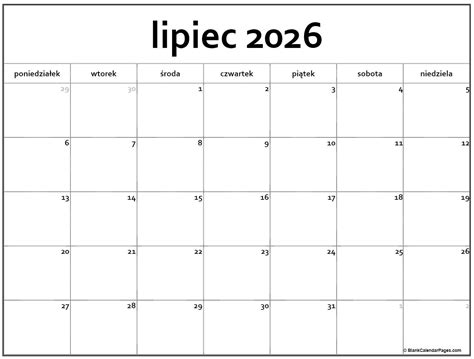 lipiec 2026 bezpłatny kalendarz do druku | kalendarz lipiec
