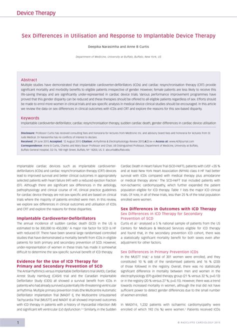 PDF Sex Differences In Utilisation And Response To Implantable Device Therapy