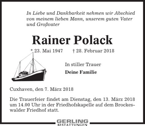 Rainer Polack Traueranzeige Cuxhavener Nachrichten