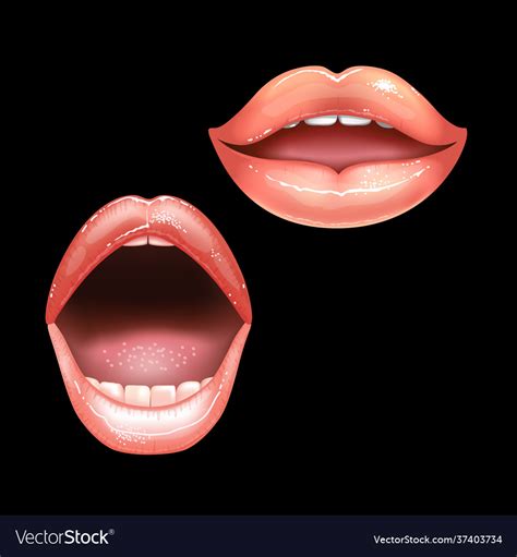 2 Shining Beautiful Female Nude Lips With Teeth Vector Image
