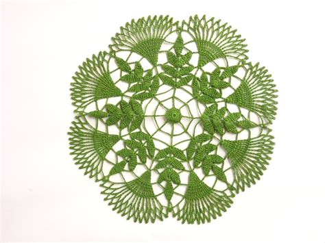 Dark Green Leaf Small Crochet Lace Round Doily Spring Etsy