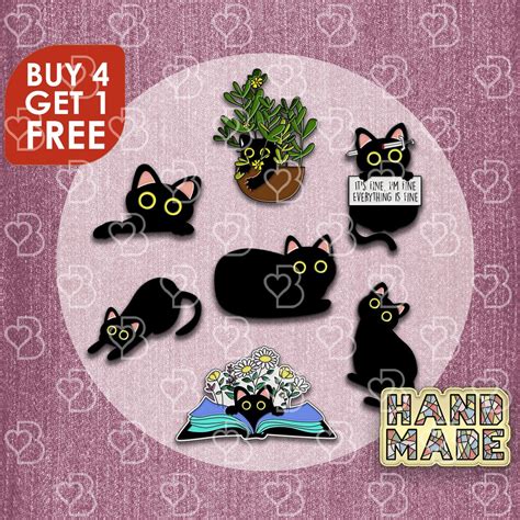 Plant Black Cats Enamel Pin Cat Person Ts Cute Enamel Cat Pins