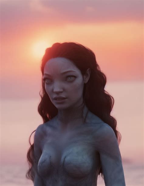 A Naked Woman Standing On Top Of A Beach Next To The Ocean In Front Of