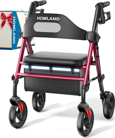 Foldable Rollator Walkers with Seat for Seniors, 8'' Big Wheels, 350 lb