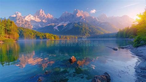 The Impressive Summer Sunrise Over Eibsee Lake Is A Testament To The