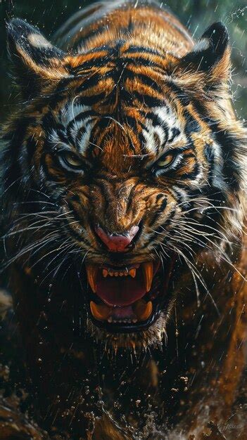 Premium Photo | Close up portrait of and angry tiger