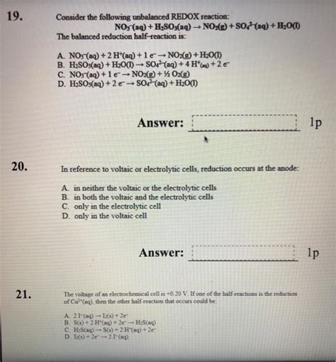 Solved 19 Consider The Following Unbalanced REDOX Reaction Chegg