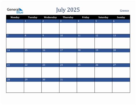 July 2025 Greece Holiday Calendar