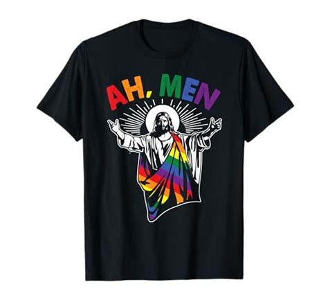 Ah Men Funny Lgbt Gay Pride Jesus Rainbow Flag Christian Short Want It All