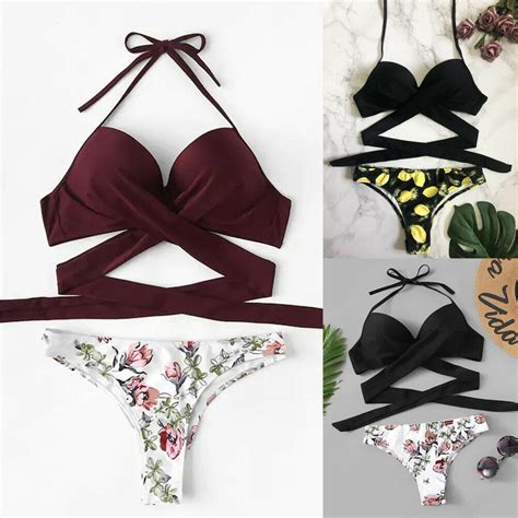 Bandage Bikini Set Push Up Brazilian Print Beachwe Grandado