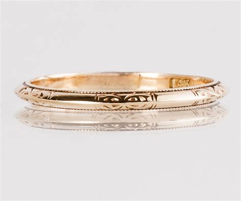 Antique Wedding Band Antique Art Deco 14k Yellow Gold Etched