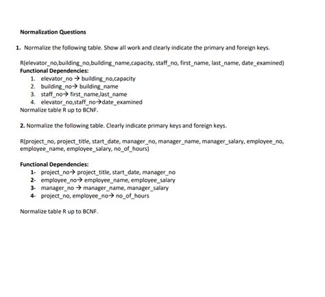 Solved Normalize The Following Table Show All Work And Chegg