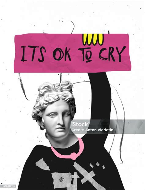Contemporary Art Collage Human Silhouette With Antique Statue Head