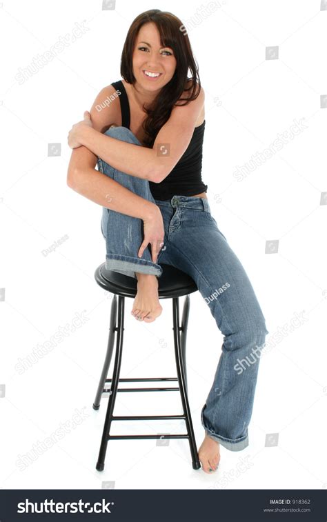 Beautiful Brunette Woman Barefoot Casual Clothes Stock Photo 918362 Shutterstock