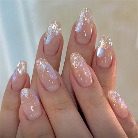 Amazon Gifiky Short Coffin Press On Nails Nude Fake Nails Glitter Nails Tips Full Cover